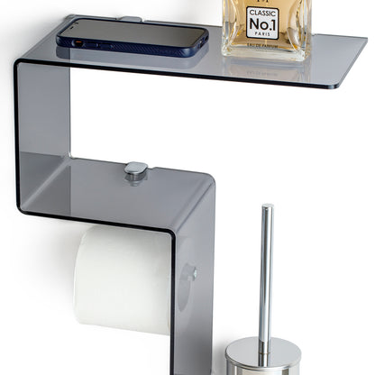 ACHILLE smoked multifunctional wall mounted bathroom shelf