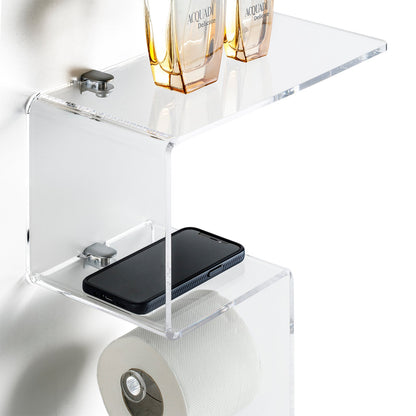 ACHILLE transparentes Badezimmerregal zur Wandmontage mit Rollenhalter