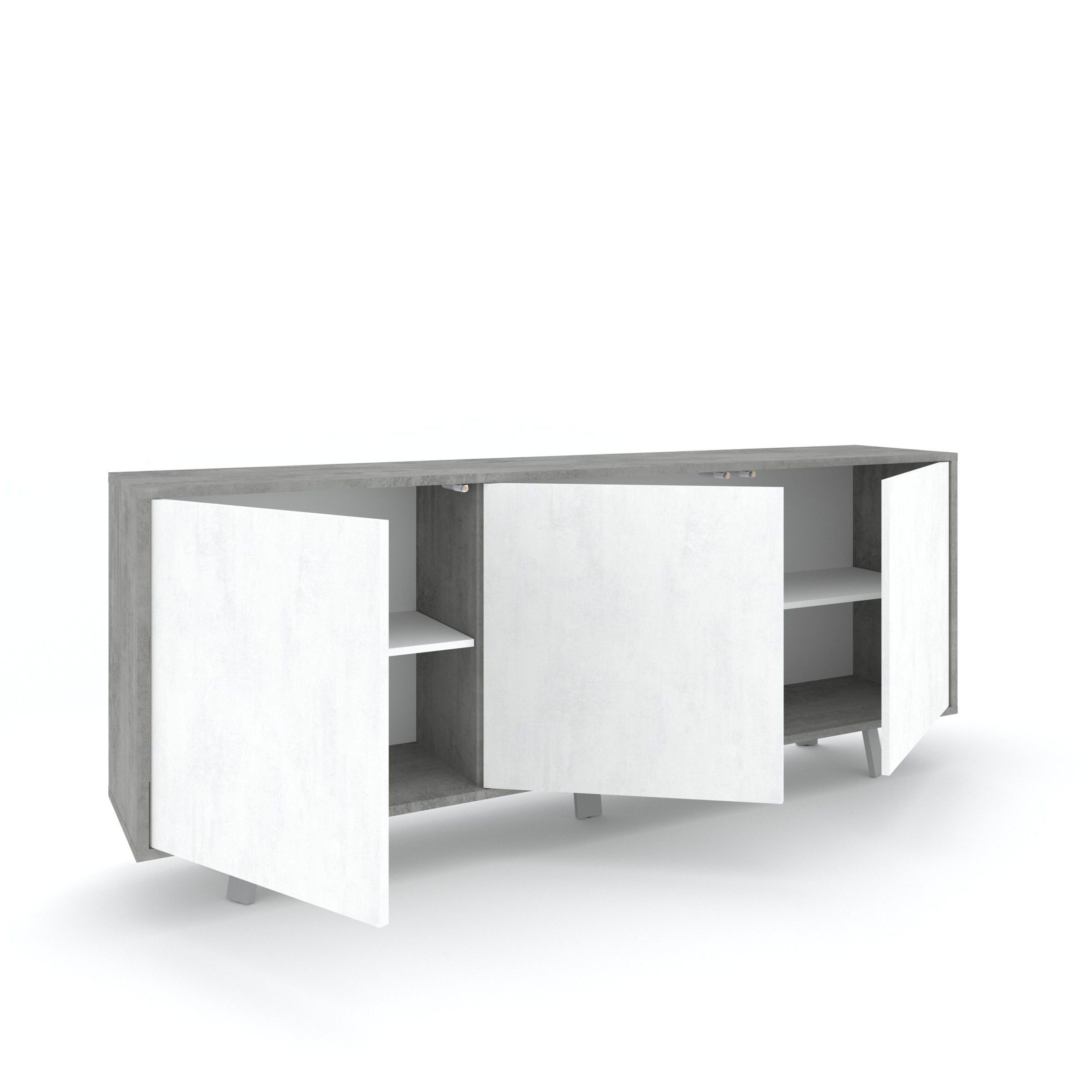 3-door buffet VILINUS concrete/white stone