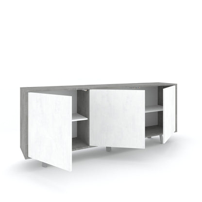 3-door buffet VILINUS concrete/white stone