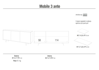 VILINUS 3-door buffet cement/gloss white