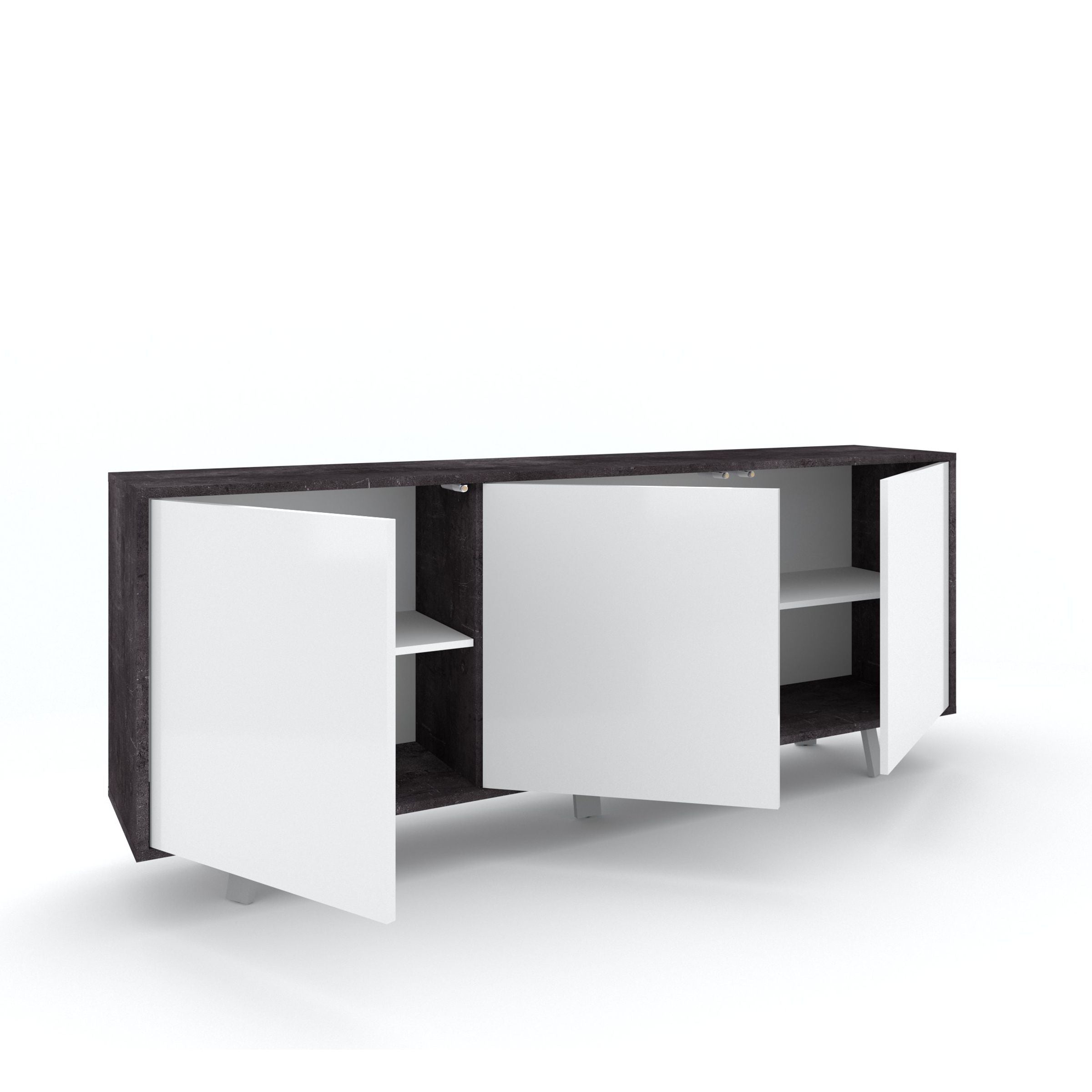 3-door buffet VILINUS black stone/gloss white