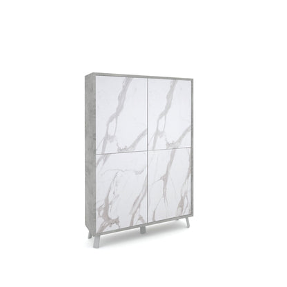 VILINUS hohes Sideboard Zement/Calacatta-Marmor