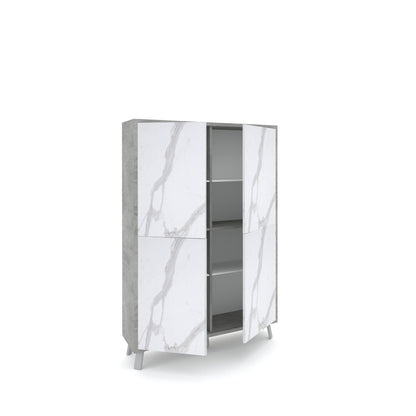 VILINUS hohes Sideboard Zement/Calacatta-Marmor
