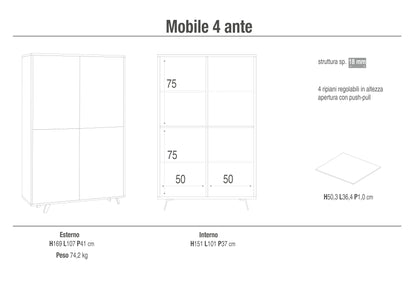 VILINUS Sideboard hoch Beton/Steinweiß