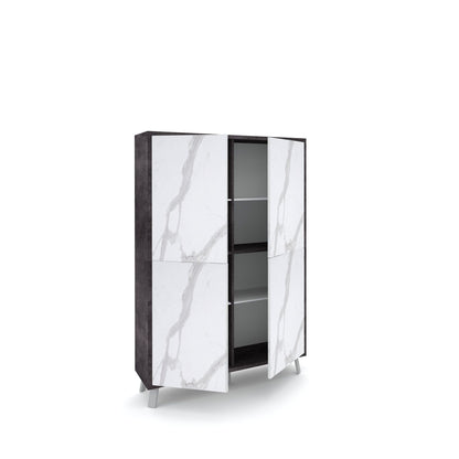 VILINUS high sideboard black stone/marble calacatta