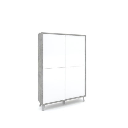 VILINUS Sideboard hoch Zement/Hochglanzweiß