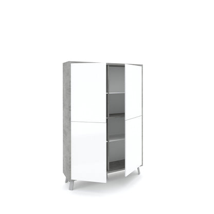 VILINUS Sideboard hoch Zement/Hochglanzweiß