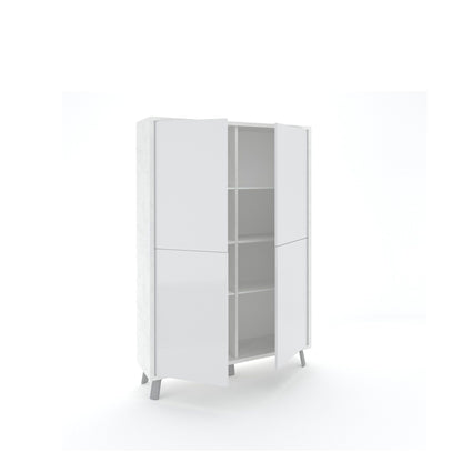 VILINUS Sideboard hoch Steinweiß/Hochglanzweiß