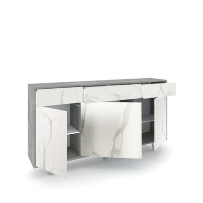 Sideboard mit 3 Türen und 3 Schubladen VILINUS Zement/Calacatta-Marmor