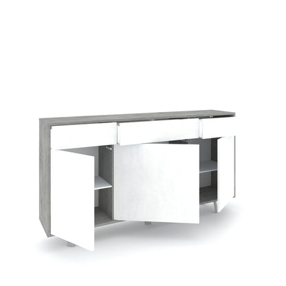 Sideboard 3-türig/3-Schubladen VILINUS Beton/Steinweiß