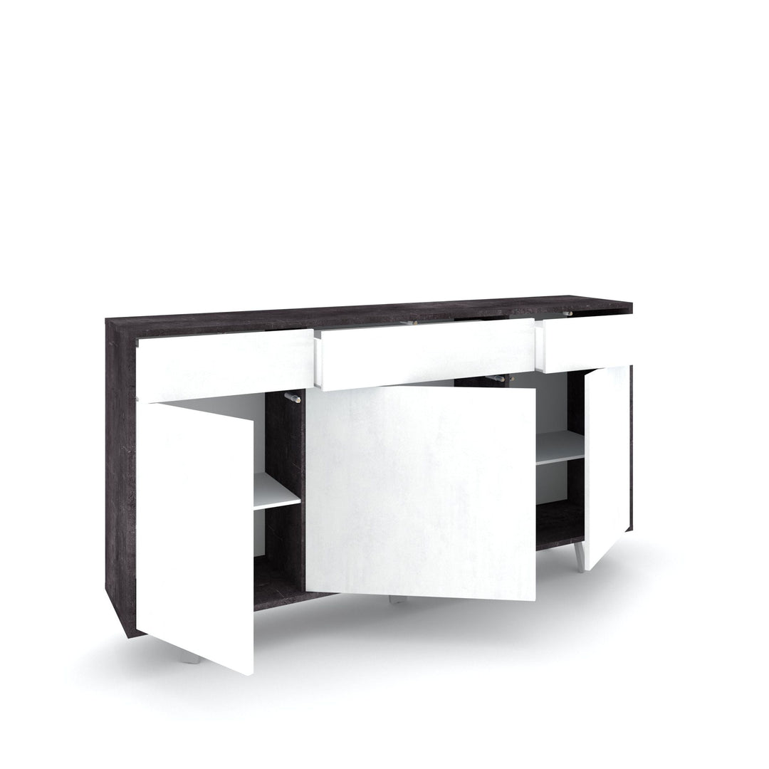 Sideboard 3 Türen/3 Schubladen VILINUS schwarzer Stein/weißer Stein