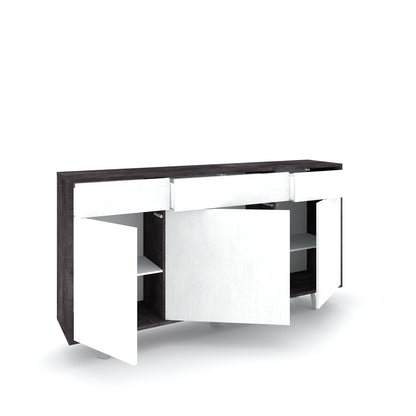 Sideboard 3 Türen/3 Schubladen VILINUS schwarzer Stein/weißer Stein