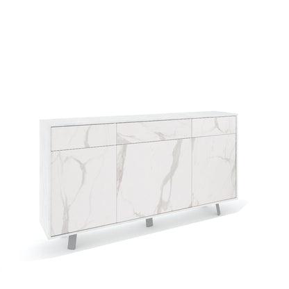 Sideboard mit 3 Türen und 3 Schubladen VILINUS aus weißem Stein/Calacatta-Marmor