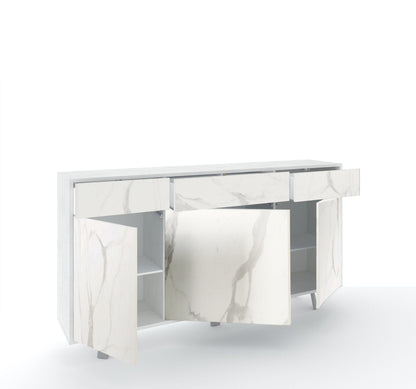 Sideboard mit 3 Türen und 3 Schubladen VILINUS aus weißem Stein/Calacatta-Marmor