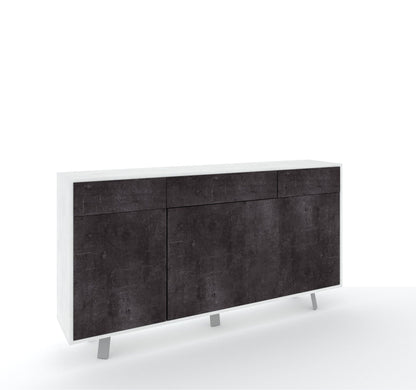 Sideboard mit 3 Türen und 3 Schubladen VILINUS weißer Stein/schwarzer Stein