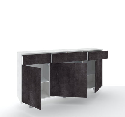 Sideboard mit 3 Türen und 3 Schubladen VILINUS weißer Stein/schwarzer Stein