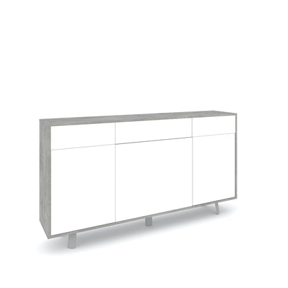 Sideboard VILINUS 3-türig/3-Schubladen Zement/Hochglanzweiß