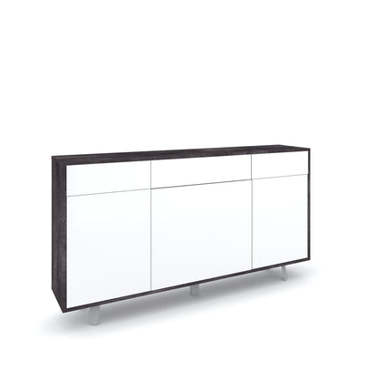 Sideboard VILINUS 3-türig/3-Schubladen schwarz/weiß glänzend