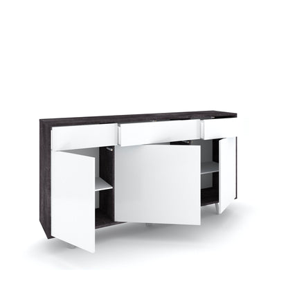 Sideboard VILINUS 3-türig/3-Schubladen schwarz/weiß glänzend
