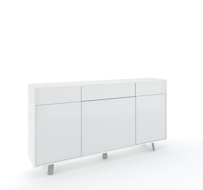 Sideboard VILINUS 3-türig/3-Schubladen Steinweiß/Hochglanzweiß