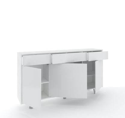 Sideboard VILINUS 3-türig/3-Schubladen Steinweiß/Hochglanzweiß