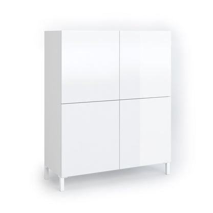KENNETH hohes Sideboard, Hochglanzweiß/Calacatta-Marmor
