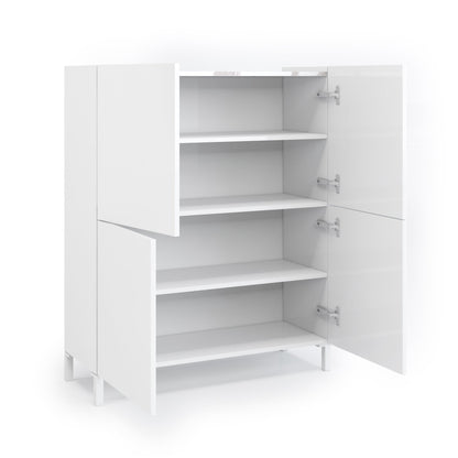 KENNETH hohes Sideboard, Hochglanzweiß/Calacatta-Marmor