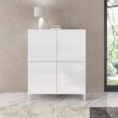 KENNETH hohes Sideboard, Hochglanzweiß/Calacatta-Marmor