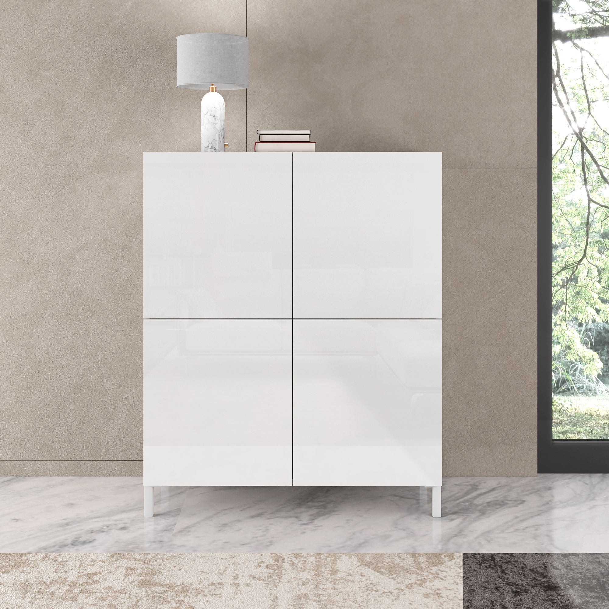 KENNETH high sideboard glossy white/calacatta marble