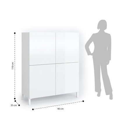 KENNETH hohes Sideboard, Hochglanzweiß/Calacatta-Marmor