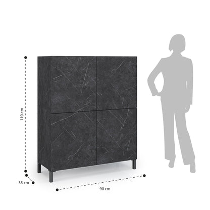 KENNETH hohes Sideboard aus schwarzem Marmor
