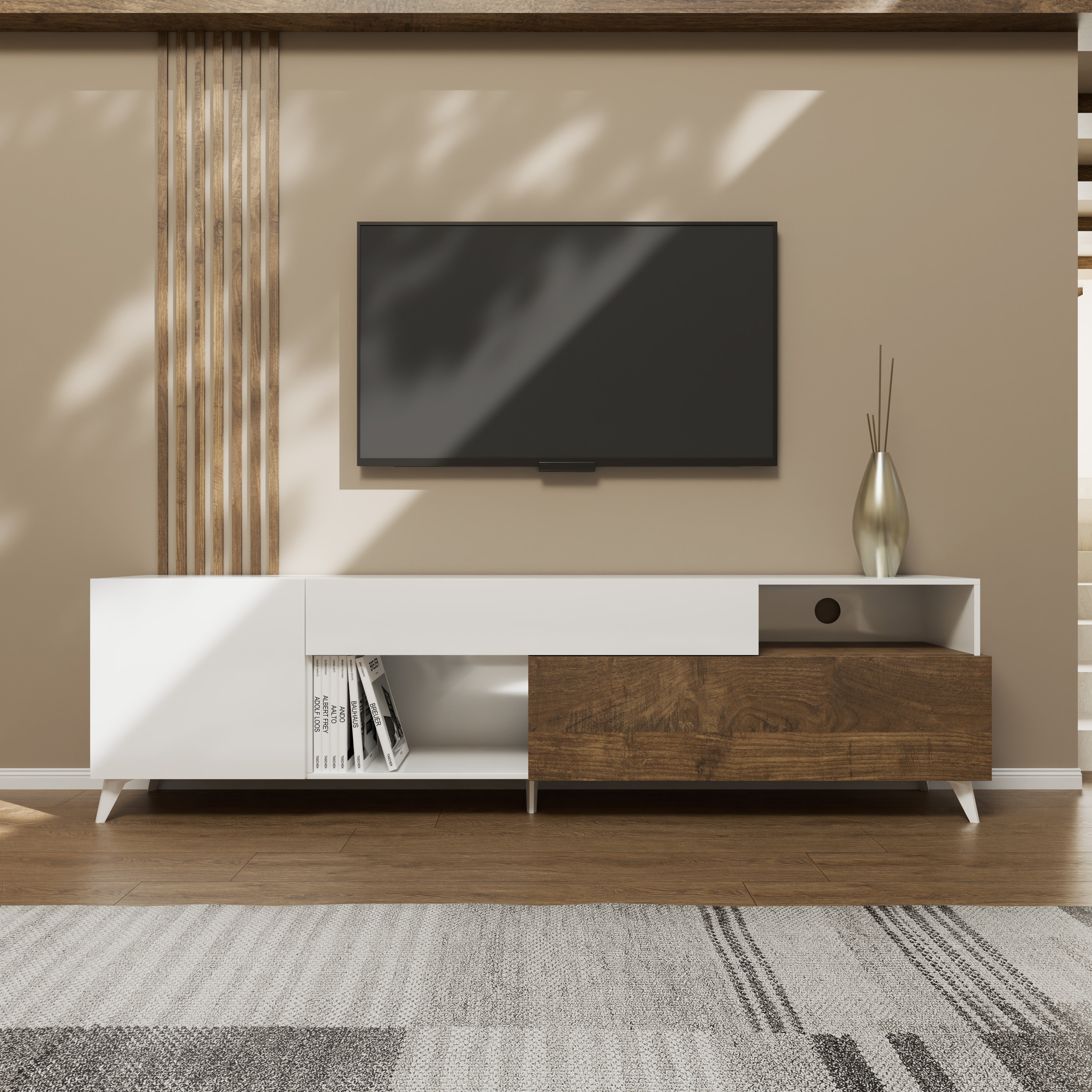 Porta TV NIZZA-B bianco lucido/mercure