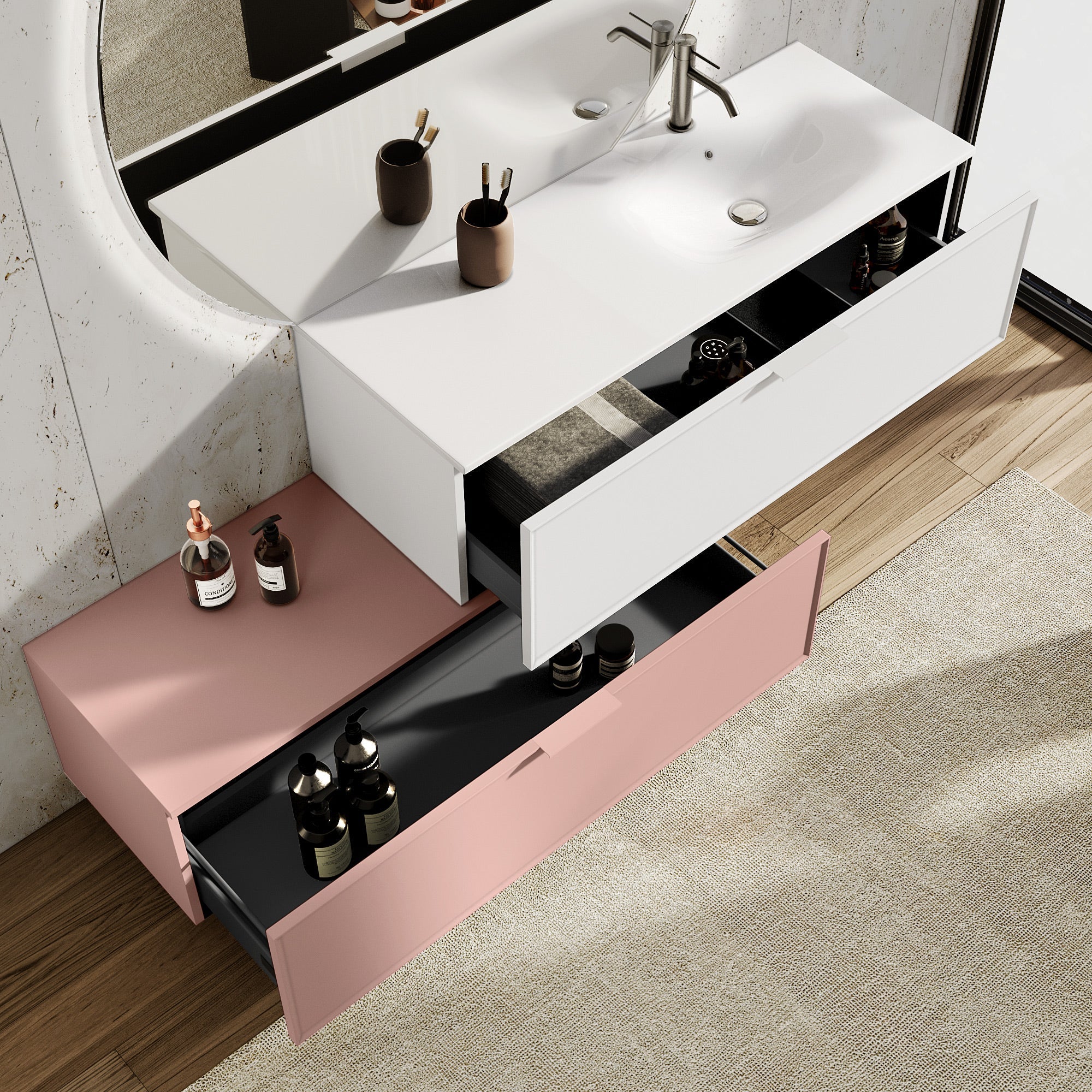 Composizione vasca DX CUPIDO-54 bianco/rosa cipria