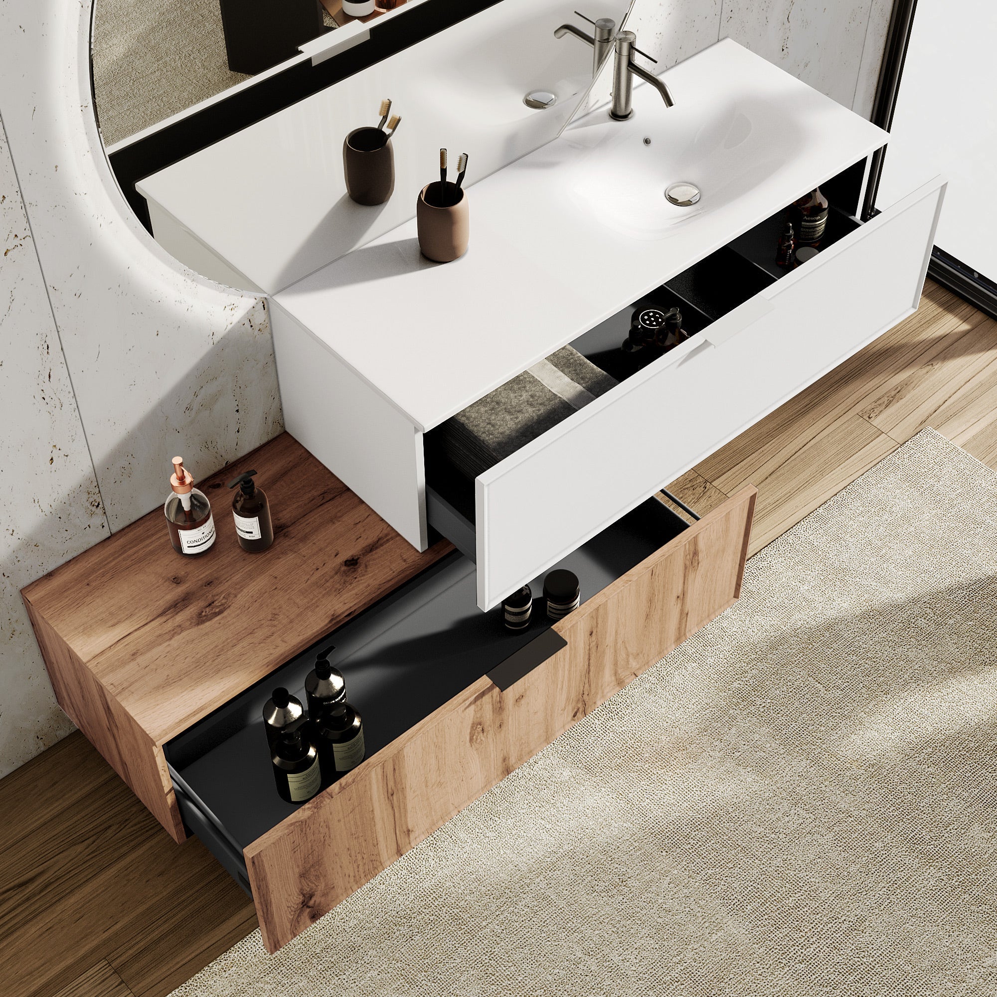 Composizione vasca DX CUPIDO-54 bianco/quercia