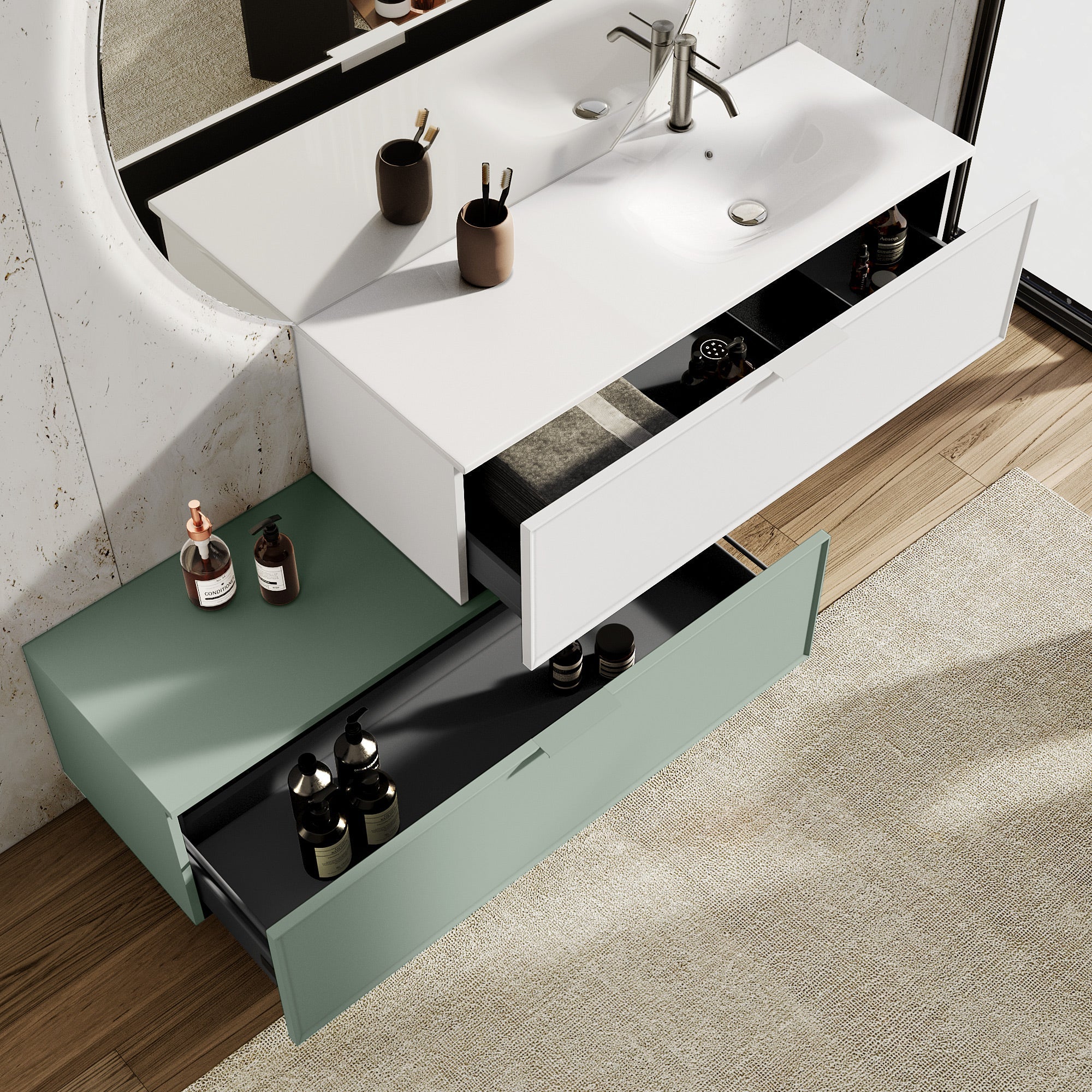 Composizione vasca DX CUPIDO-54 bianco/verde salvia