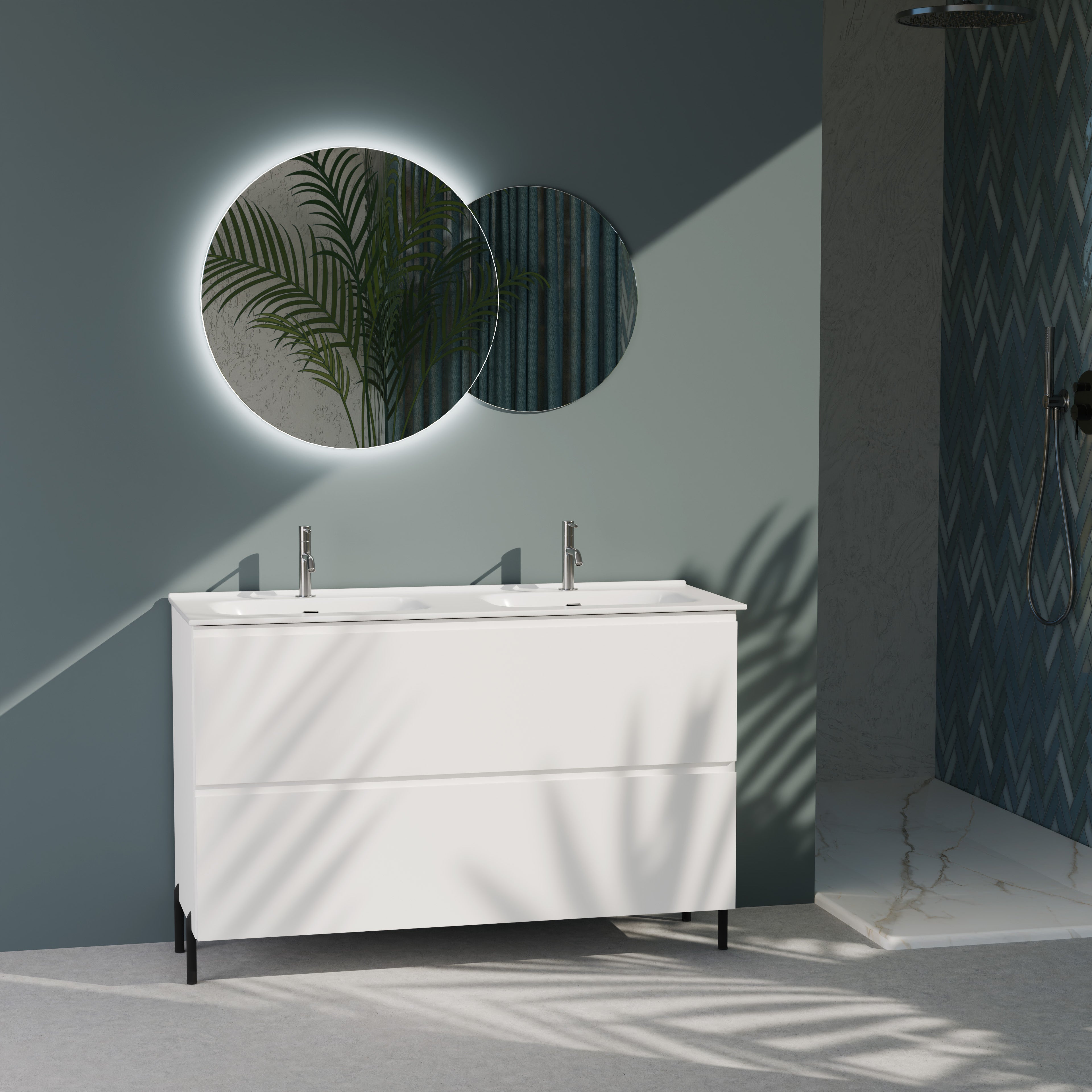 Composizione a terra doppia vasca GALILEO-76 bianco opaco