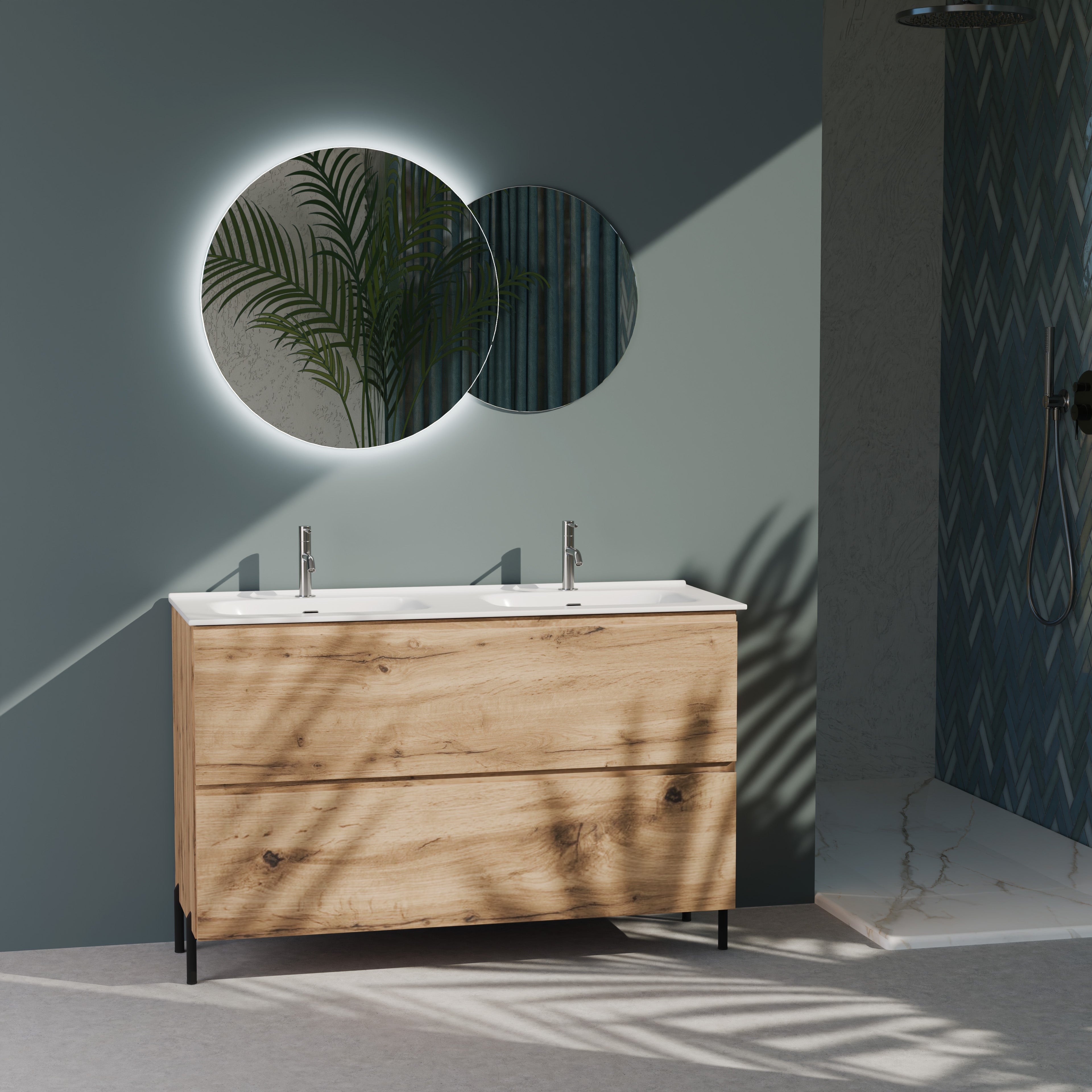 Composizione a terra doppia vasca GALILEO-76 quercia