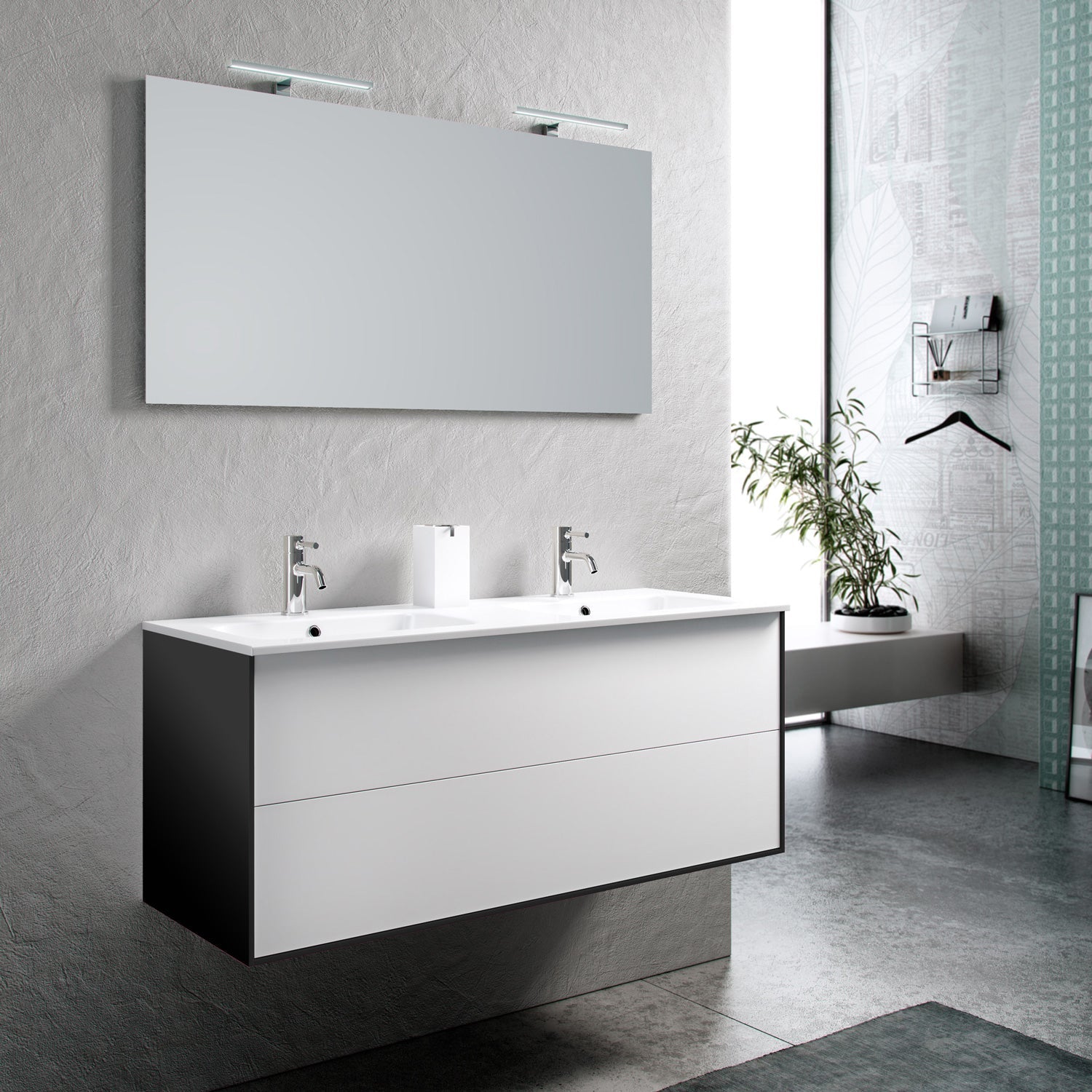 Composizione doppia vasca AGO bianco opaco