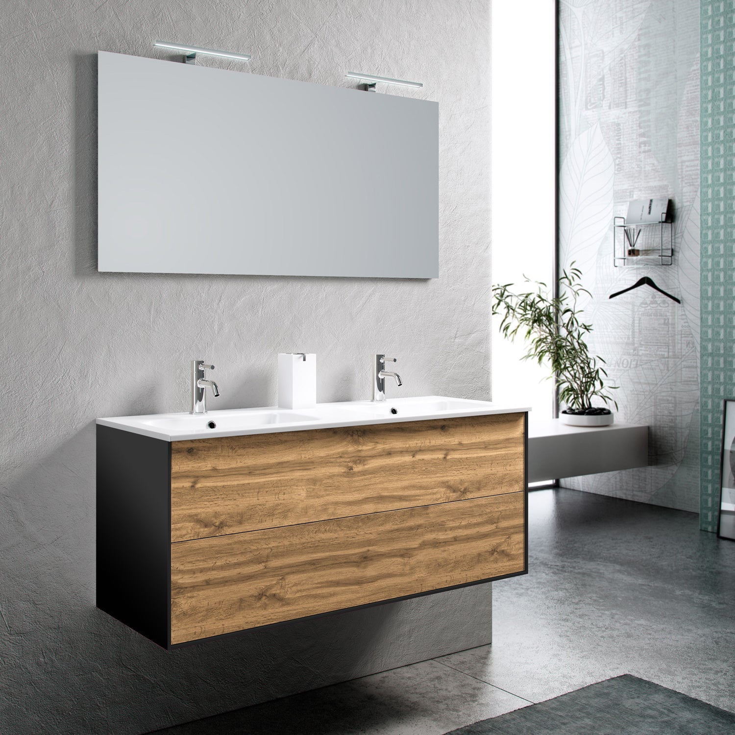 Composizione doppia vasca AGO quercia