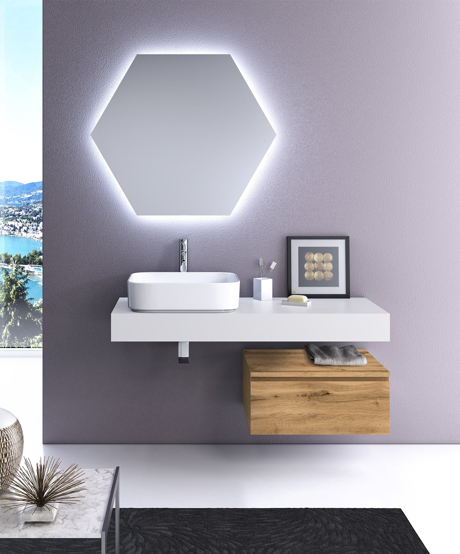 Composizione YOKA-01 bianco/quercia