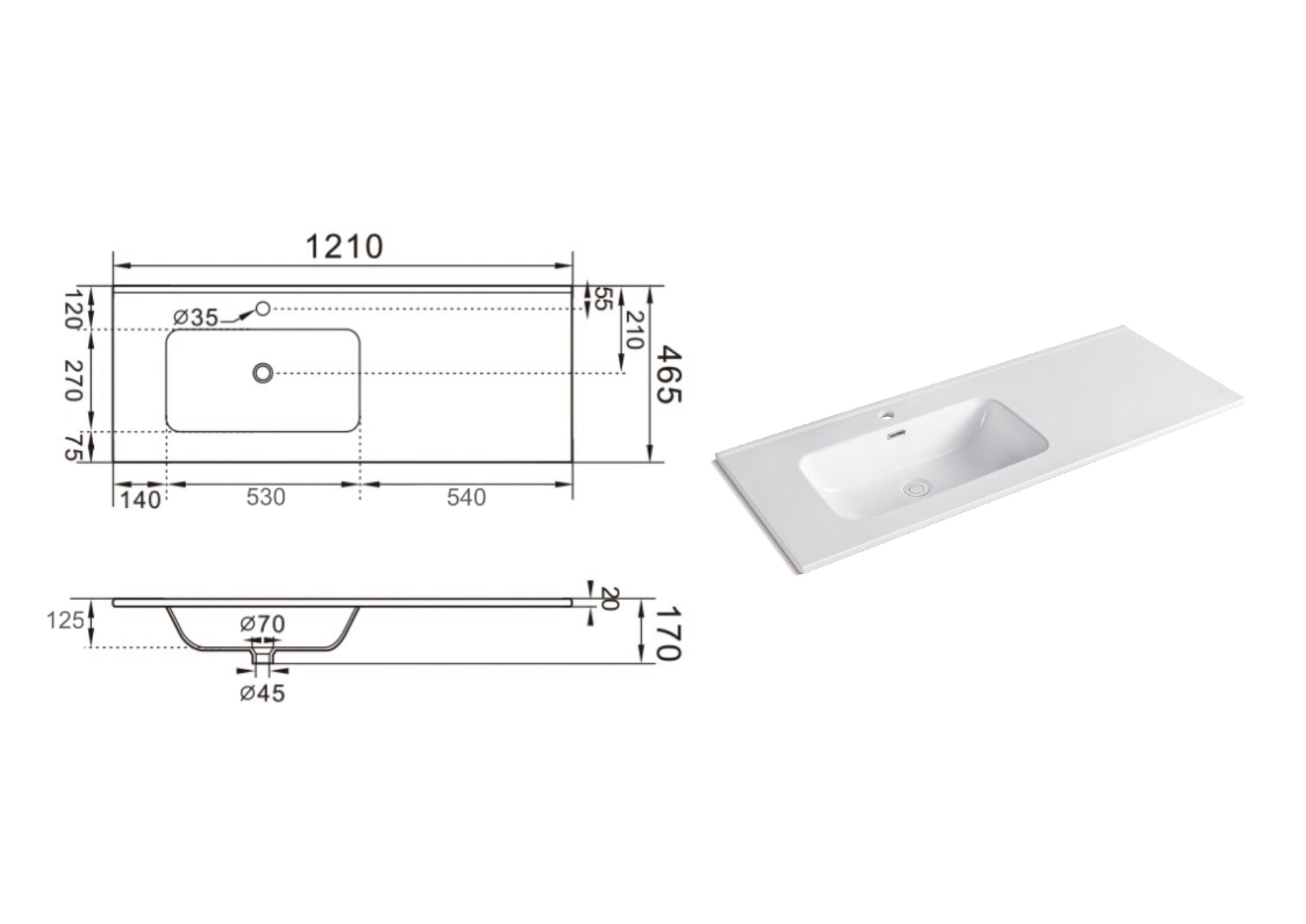 Composizione vasca SX YOKA-07 quercia/bianco