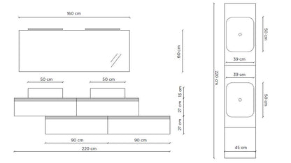Composizione doppio lavabo YOKA-16 bianco pietra