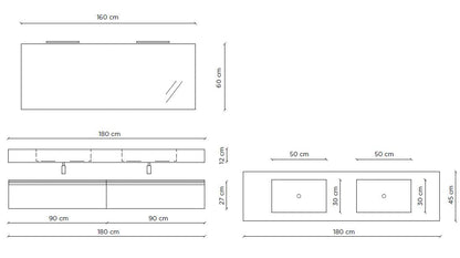 Composizione doppio lavabo YOKA-22 marmo carrara/bianco pietra