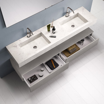Composizione doppio lavabo YOKA-22 marmo carrara/bianco pietra