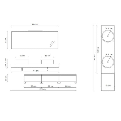 Double washbasin composition 9 pieces YOKA honey oak/matt white