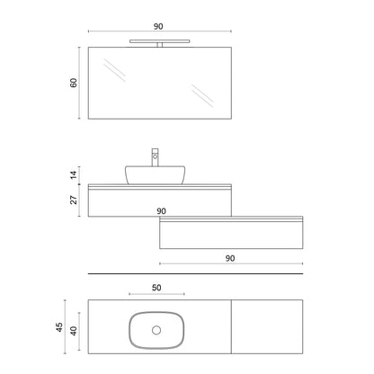 Composizione doppio lavabo 9 pezzi YOKA rovere alaska