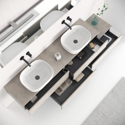 Composizione doppio lavabo 9 pezzi YOKA avana pietra
