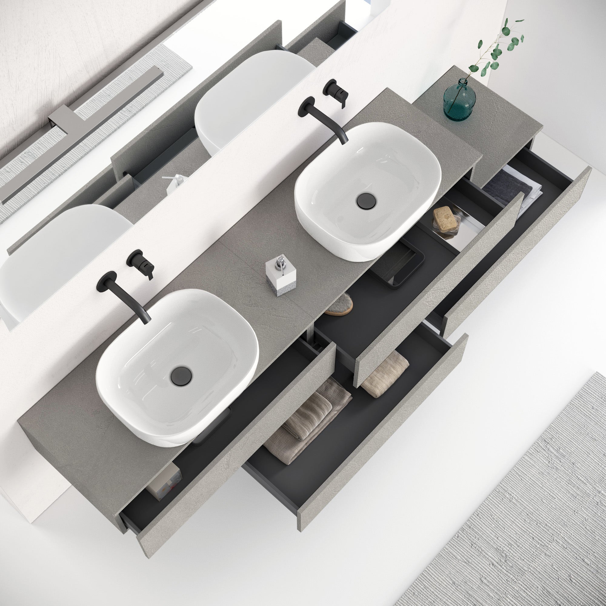 Composizione doppio lavabo YOKA-29 bianco pietra