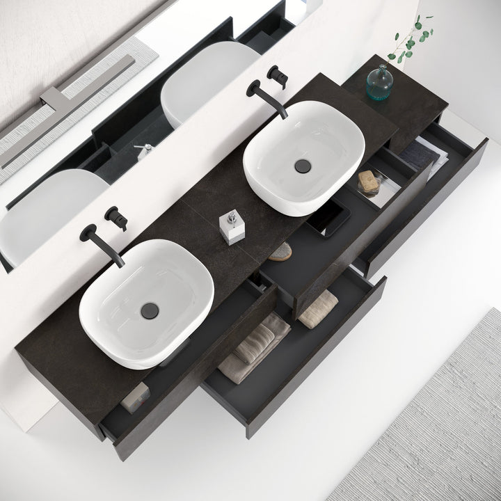 Double washbasin composition 9 pieces YOKA lava stone